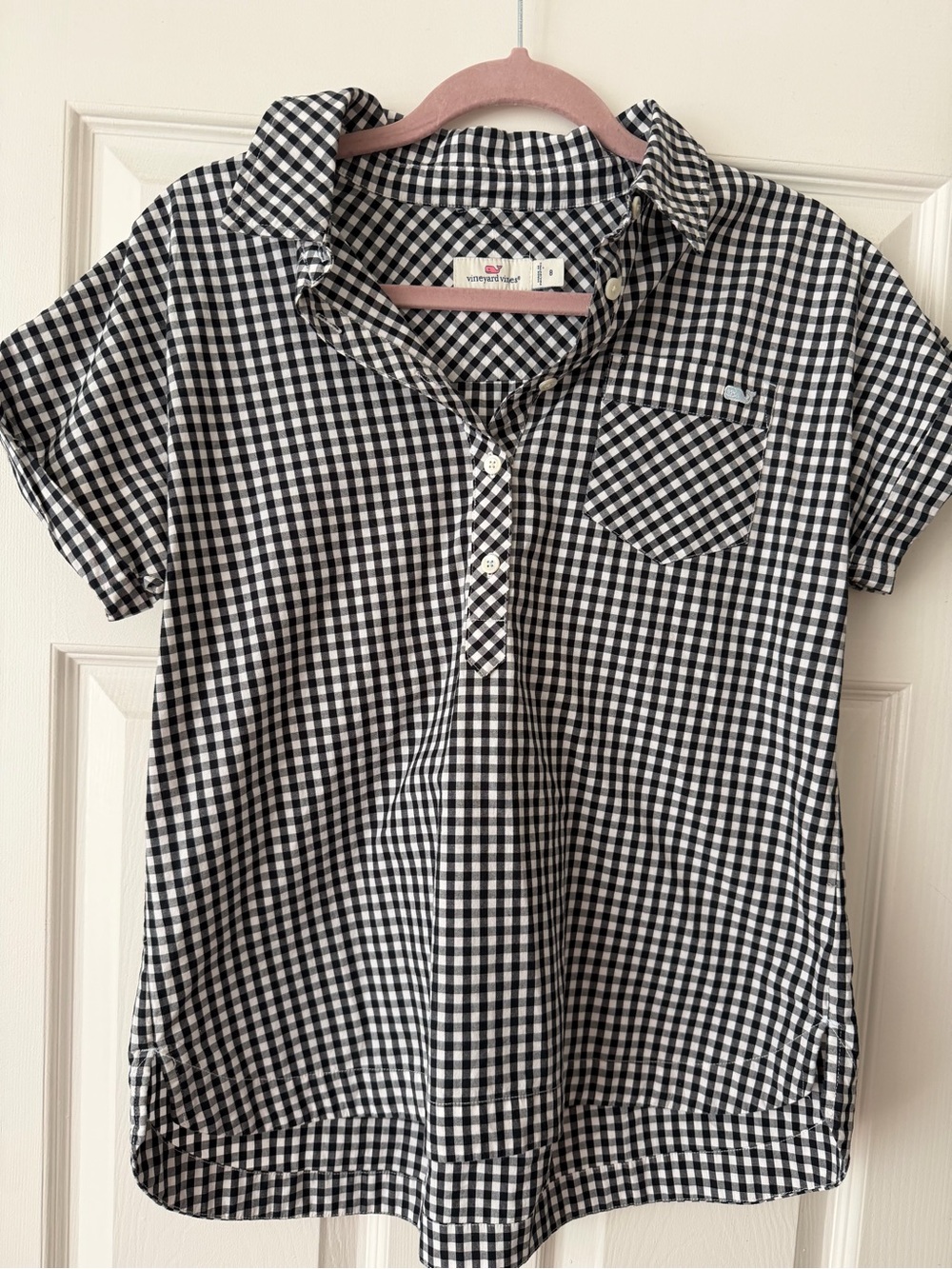 Vineyard Vines Black White Gingham Popover Top Size 8